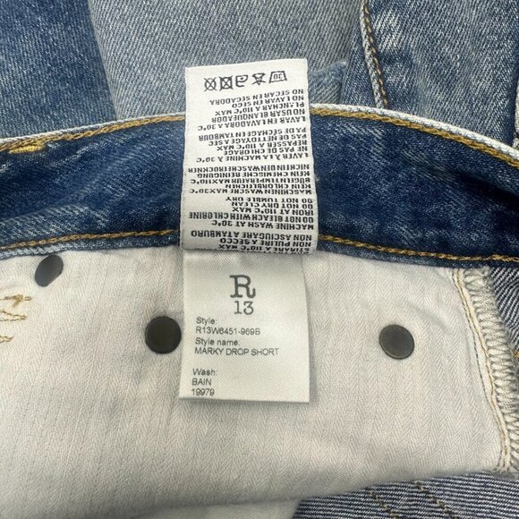New R13 Marky Drop Short Jeans Size 24 Bain Wash Blue Denim Distressed Faded - Picture 14 of 16